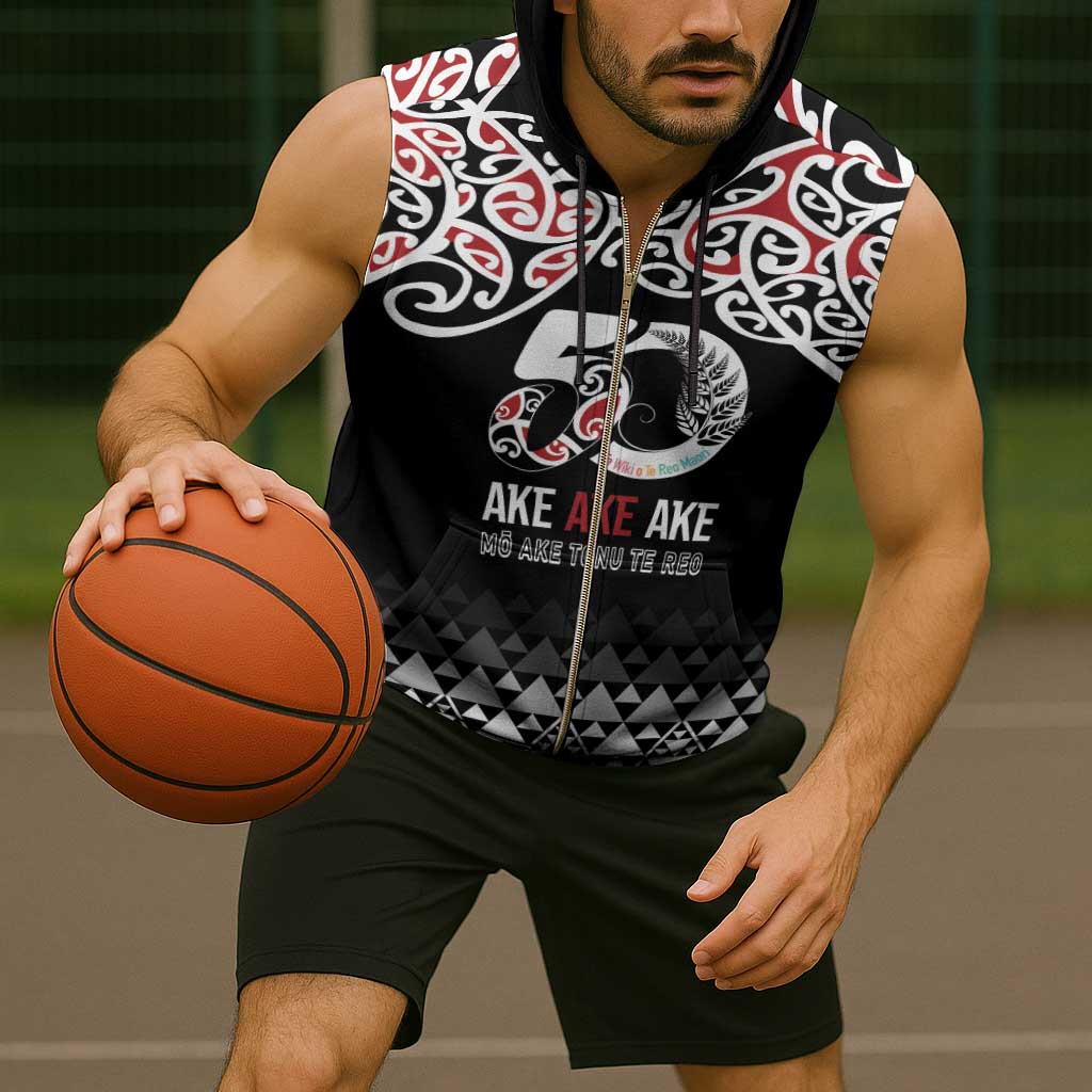 Kia Kaha Te Reo Maori Sleeveless Zip Hoodie 50 Years Mo Ake Tonu Te Reo - Polynesian Pride