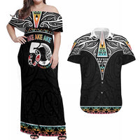 50 Years Kia Kaha Te Reo Maori Couples Matching Off Shoulder Maxi Dress and Hawaiian Shirt Ake Ake Ake! - Polynesian Pride
