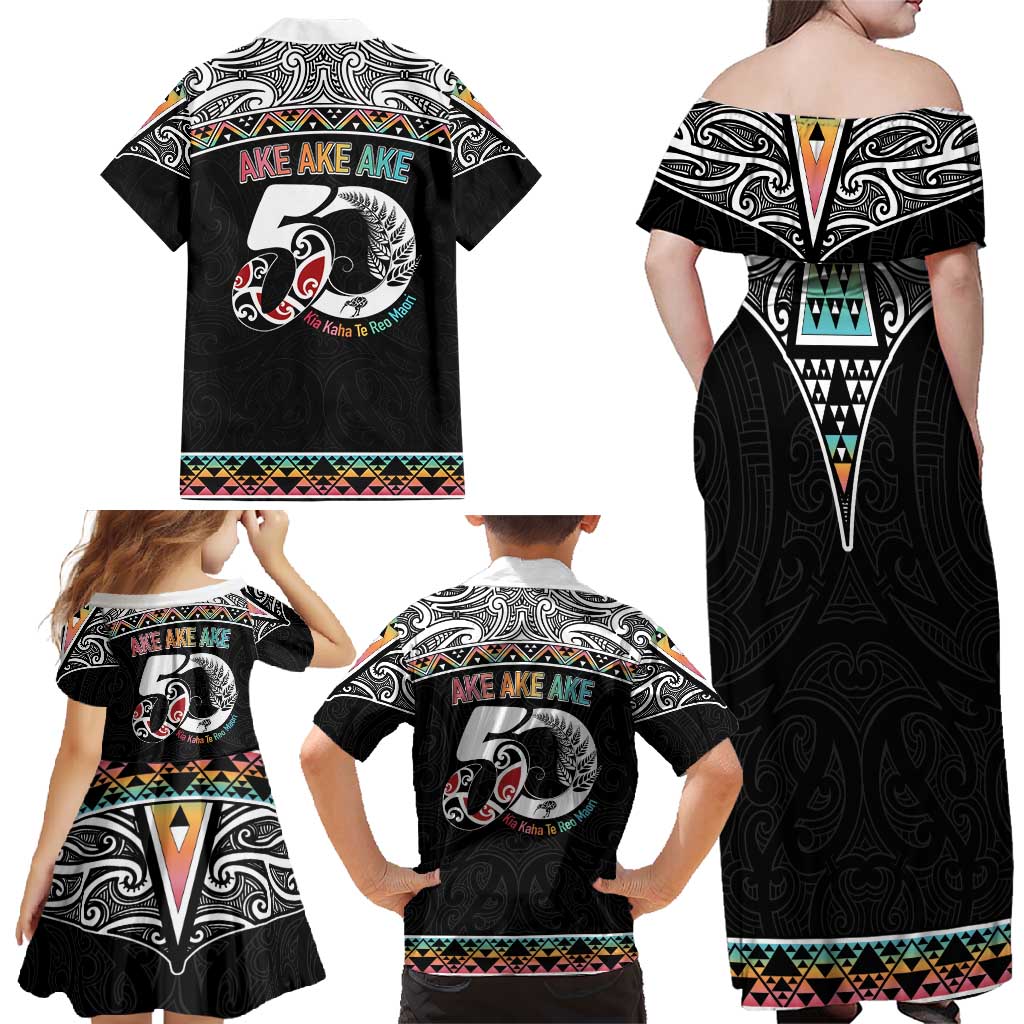 50 Years Kia Kaha Te Reo Maori Family Matching Off Shoulder Maxi Dress and Hawaiian Shirt Ake Ake Ake! - Polynesian Pride
