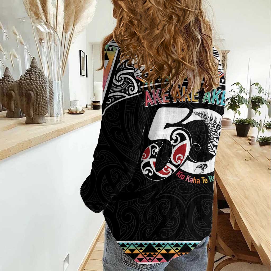 50 Years Kia Kaha Te Reo Maori Women Casual Shirt Ake Ake Ake! - Polynesian Pride