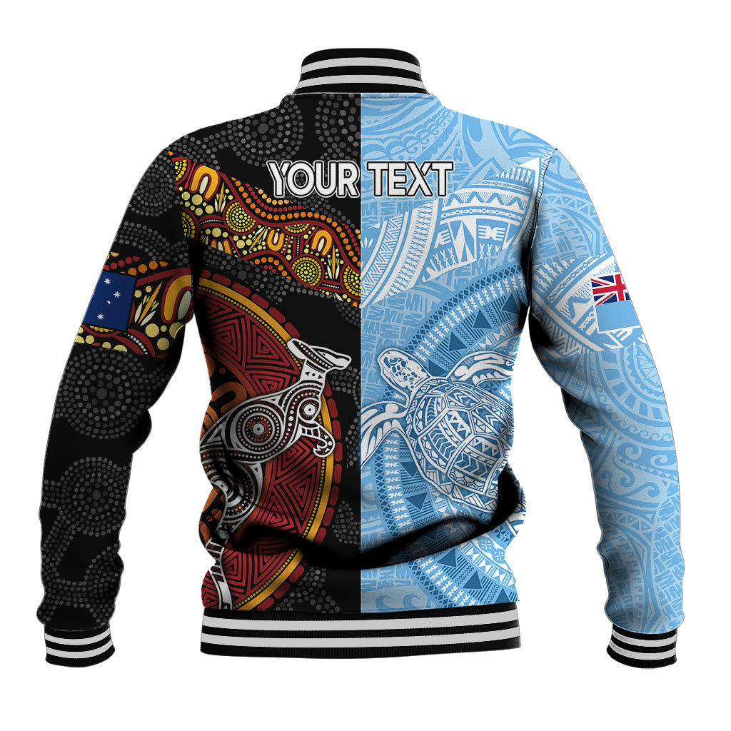 Personalised Fiji and Australia Baseball Jacket Masi Patterns Mix Aboriginal Art LT7 - Polynesian Pride