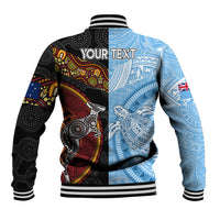 Personalised Fiji and Australia Baseball Jacket Masi Patterns Mix Aboriginal Art LT7 - Polynesian Pride