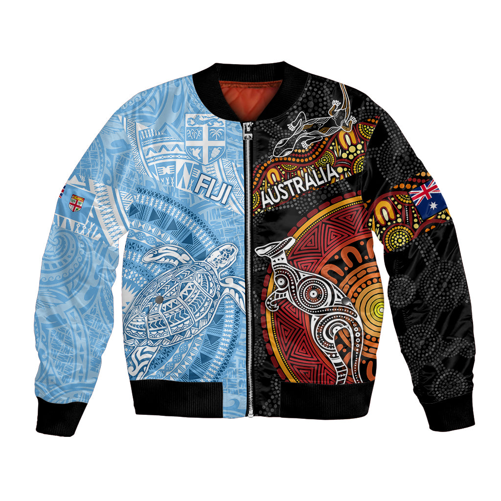 Personalised Fiji and Australia Bomber Jacket Masi Patterns Mix Aboriginal Art LT7 Unisex Colorful - Polynesian Pride