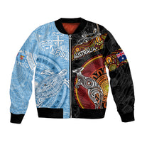 Personalised Fiji and Australia Bomber Jacket Masi Patterns Mix Aboriginal Art LT7 Unisex Colorful - Polynesian Pride