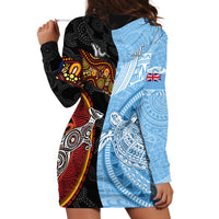 Personalised Fiji and Australia Hoodie Dress Masi Patterns Mix Aboriginal Art LT7 - Polynesian Pride