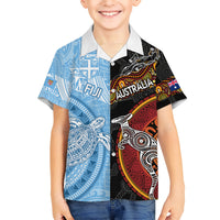 Personalised Fiji and Australia Kid Hawaiian Shirt Masi Patterns Mix Aboriginal Art LT7 Kid Colorful - Polynesian Pride