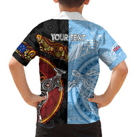 Personalised Fiji and Australia Kid Hawaiian Shirt Masi Patterns Mix Aboriginal Art LT7 - Polynesian Pride