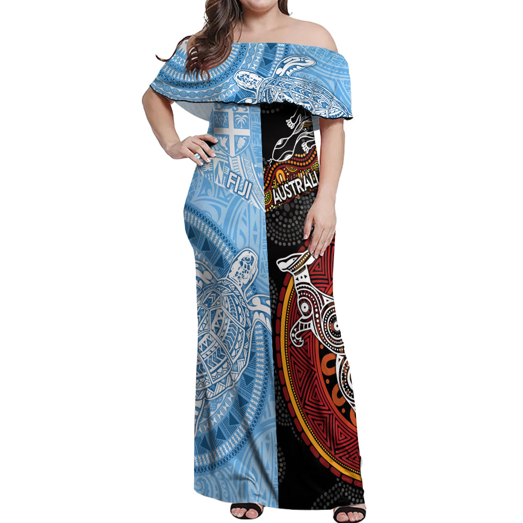 personalised-fiji-and-australia-off-shoulder-maxi-dress-masi-patterns-mix-aboriginal-art