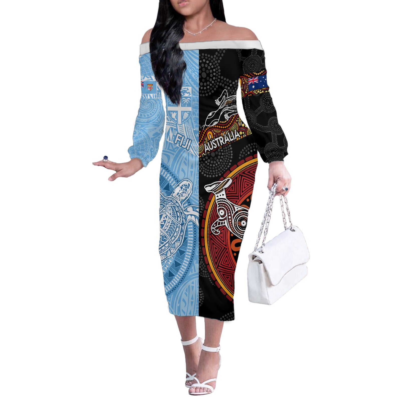 personalised-fiji-and-australia-off-the-shoulder-long-sleeve-dress-masi-patterns-mix-aboriginal-art