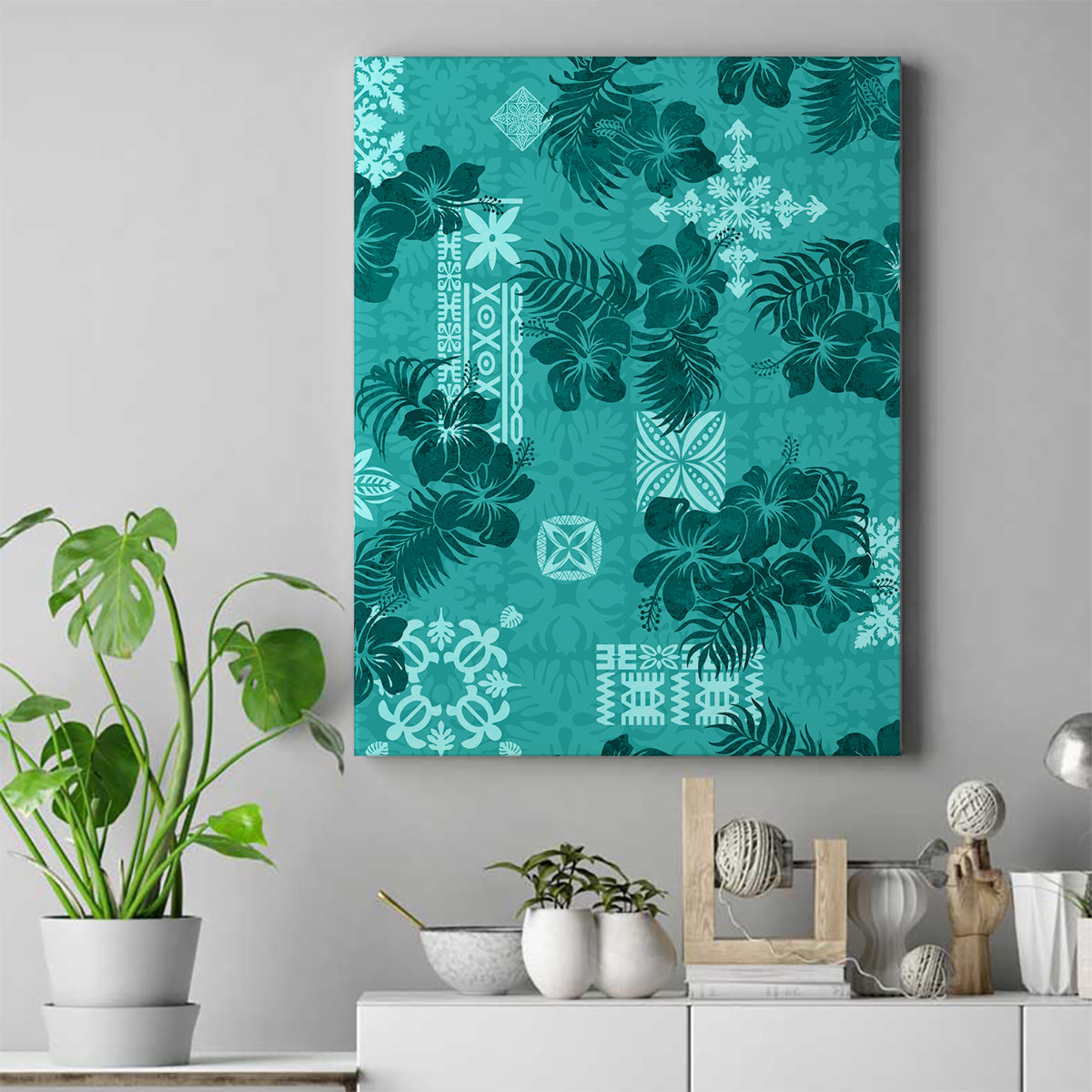 vintage-hawaii-canvas-wall-art-hibiscus-mix-hawaiian-quilt-patches-teal