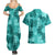 Vintage Hawaii Couples Matching Summer Maxi Dress and Hawaiian Shirt Hibiscus Mix Hawaiian Quilt Patches - Teal LT7 - Polynesian Pride
