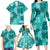 Vintage Hawaii Family Matching Long Sleeve Bodycon Dress and Hawaiian Shirt Hibiscus Mix Hawaiian Quilt Patches - Teal LT7 - Polynesian Pride