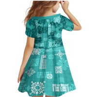 Vintage Hawaii Family Matching Mermaid Dress and Hawaiian Shirt Hibiscus Mix Hawaiian Quilt Patches - Teal LT7 - Polynesian Pride