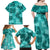 Vintage Hawaii Family Matching Off Shoulder Maxi Dress and Hawaiian Shirt Hibiscus Mix Hawaiian Quilt Patches - Teal LT7 - Polynesian Pride