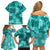 Vintage Hawaii Family Matching Off Shoulder Short Dress and Hawaiian Shirt Hibiscus Mix Hawaiian Quilt Patches - Teal LT7 - Polynesian Pride