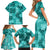 Vintage Hawaii Family Matching Short Sleeve Bodycon Dress and Hawaiian Shirt Hibiscus Mix Hawaiian Quilt Patches - Teal LT7 - Polynesian Pride