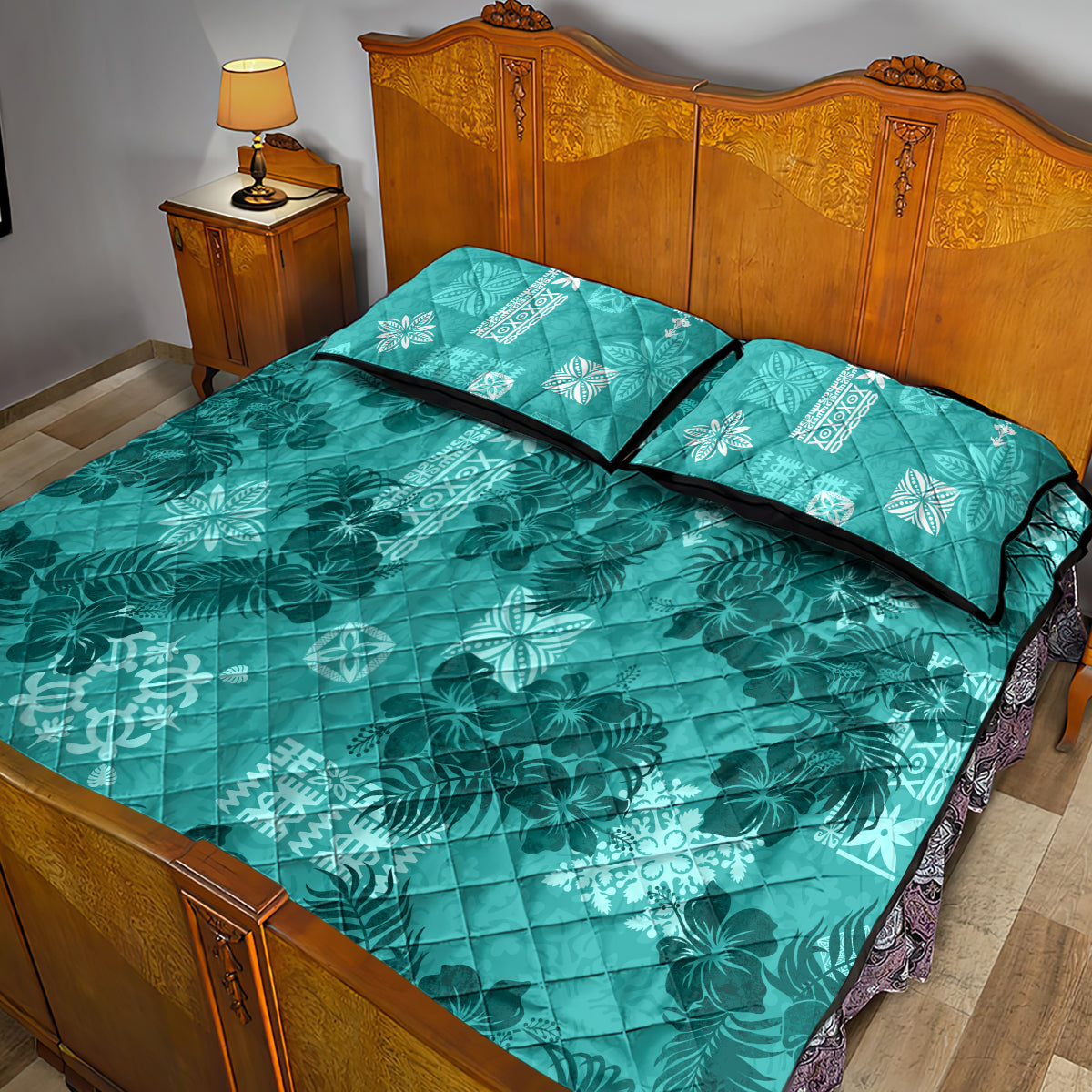 vintage-hawaii-quilt-bed-set-hibiscus-mix-hawaiian-quilt-patches-teal