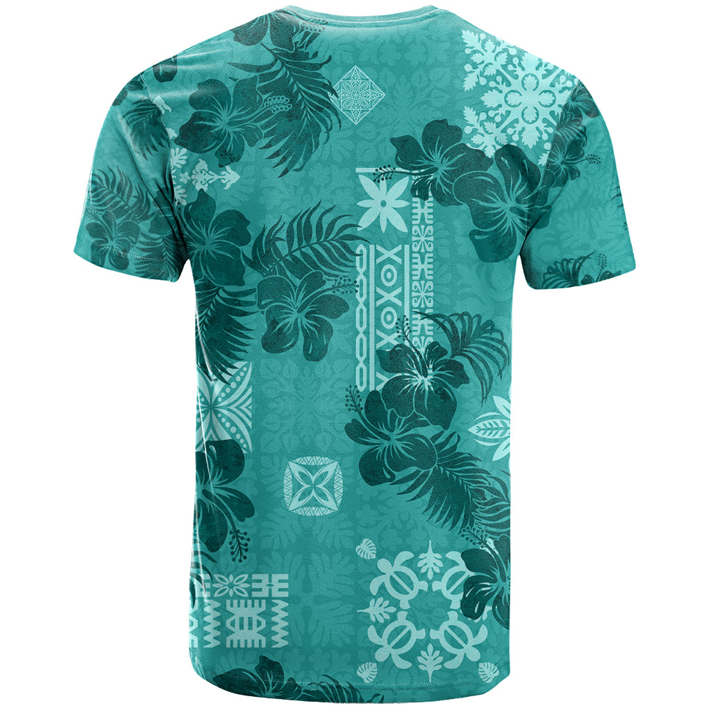 Vintage Hawaii T Shirt Hibiscus Mix Hawaiian Quilt Patches - Teal LT7 - Polynesian Pride