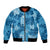 Hawaii Tapa Bomber Jacket Hibiscus Mix Hawaiian Quilt Patches - Blue LT7 Unisex Blue - Polynesian Pride