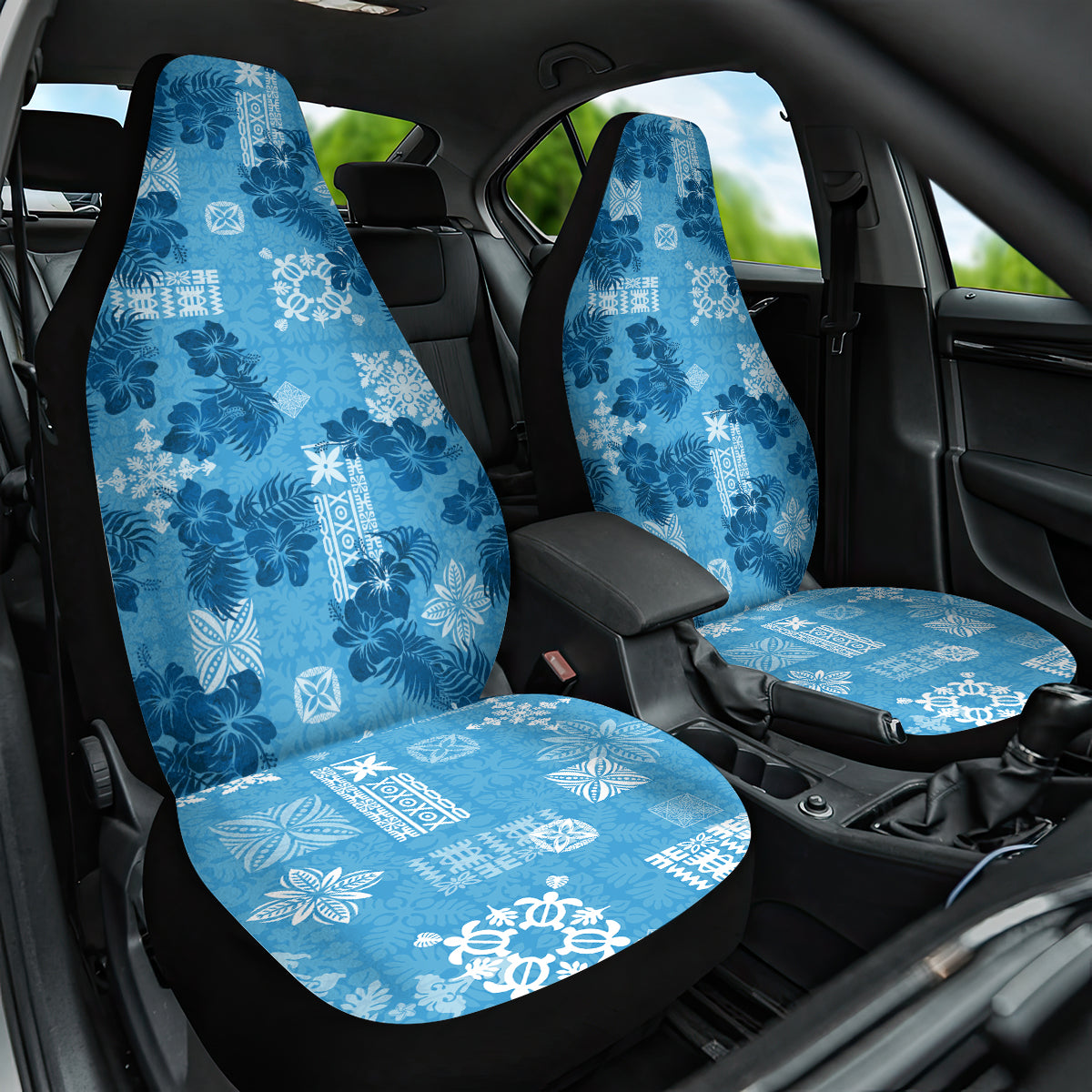 Hawaii Tapa Car Seat Cover Hibiscus Mix Hawaiian Quilt Patches - Blue LT7 One Size Blue - Polynesian Pride