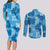 Hawaii Tapa Couples Matching Long Sleeve Bodycon Dress and Long Sleeve Button Shirt Hibiscus Mix Hawaiian Quilt Patches - Blue LT7 - Polynesian Pride