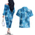 Hawaii Tapa Couples Matching Off The Shoulder Long Sleeve Dress and Hawaiian Shirt Hibiscus Mix Hawaiian Quilt Patches - Blue LT7 - Polynesian Pride