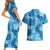 Hawaii Tapa Couples Matching Short Sleeve Bodycon Dress and Hawaiian Shirt Hibiscus Mix Hawaiian Quilt Patches - Blue LT7 - Polynesian Pride