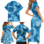 Hawaii Tapa Family Matching Short Sleeve Bodycon Dress and Hawaiian Shirt Hibiscus Mix Hawaiian Quilt Patches - Blue LT7 - Polynesian Pride