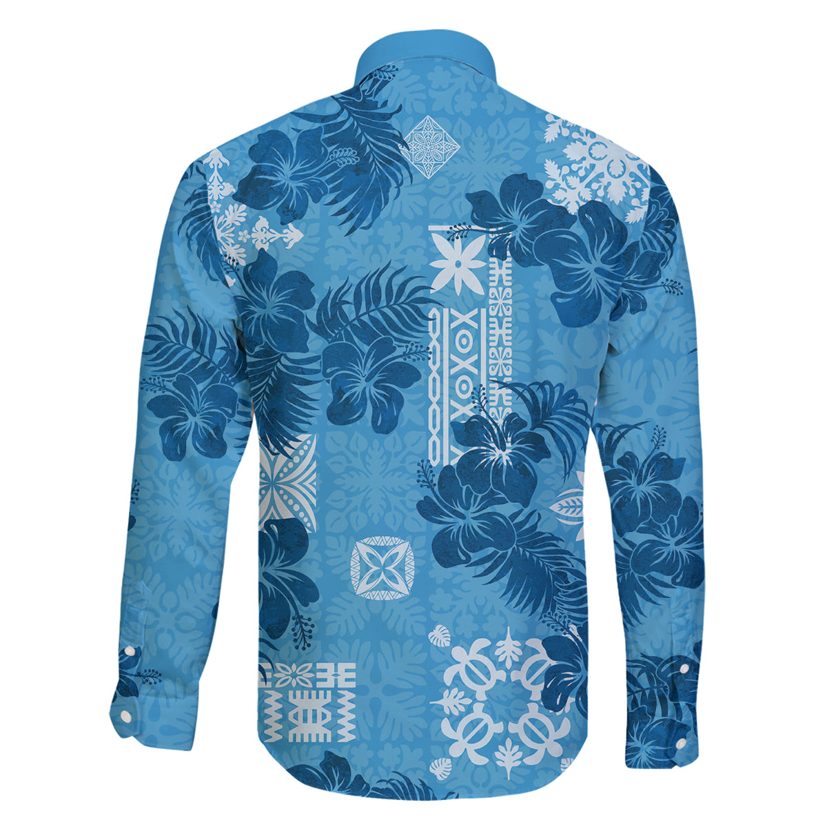 Hawaii Tapa Family Matching Summer Maxi Dress and Hawaiian Shirt Hibiscus Mix Hawaiian Quilt Patches - Blue LT7 - Polynesian Pride