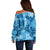 Hawaii Tapa Off Shoulder Sweater Hibiscus Mix Hawaiian Quilt Patches - Blue LT7 - Polynesian Pride