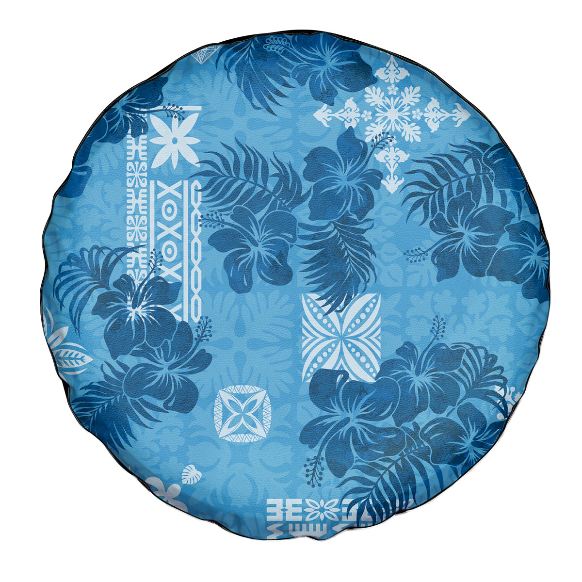 Hawaii Tapa Spare Tire Cover Hibiscus Mix Hawaiian Quilt Patches - Blue LT7 - Polynesian Pride