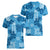 Hawaii Tapa Women V Neck T Shirt Hibiscus Mix Hawaiian Quilt Patches - Blue LT7 - Polynesian Pride