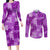 Hawaii Tapa Couples Matching Long Sleeve Bodycon Dress and Long Sleeve Button Shirt Hibiscus Mix Hawaiian Quilt Patches - Violet LT7 Violet - Polynesian Pride