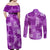 Hawaii Tapa Couples Matching Off Shoulder Maxi Dress and Long Sleeve Button Shirt Hibiscus Mix Hawaiian Quilt Patches - Violet LT7 - Polynesian Pride