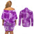 Hawaii Tapa Couples Matching Off Shoulder Short Dress and Long Sleeve Button Shirt Hibiscus Mix Hawaiian Quilt Patches - Violet LT7 - Polynesian Pride