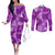 Hawaii Tapa Couples Matching Off The Shoulder Long Sleeve Dress and Long Sleeve Button Shirt Hibiscus Mix Hawaiian Quilt Patches - Violet LT7 Violet - Polynesian Pride