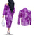 Hawaii Tapa Couples Matching Off The Shoulder Long Sleeve Dress and Long Sleeve Button Shirt Hibiscus Mix Hawaiian Quilt Patches - Violet LT7 - Polynesian Pride