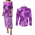 Hawaii Tapa Couples Matching Puletasi Dress and Long Sleeve Button Shirt Hibiscus Mix Hawaiian Quilt Patches - Violet LT7 Violet - Polynesian Pride