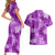 Hawaii Tapa Couples Matching Short Sleeve Bodycon Dress and Hawaiian Shirt Hibiscus Mix Hawaiian Quilt Patches - Violet LT7 - Polynesian Pride