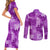 Hawaii Tapa Couples Matching Short Sleeve Bodycon Dress and Long Sleeve Button Shirt Hibiscus Mix Hawaiian Quilt Patches - Violet LT7 - Polynesian Pride