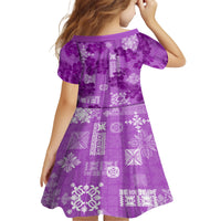 Hawaii Tapa Kid Short Sleeve Dress Hibiscus Mix Hawaiian Quilt Patches - Violet LT7 - Polynesian Pride