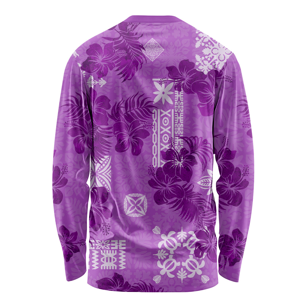 Hawaii Tapa Long Sleeve Shirt Hibiscus Mix Hawaiian Quilt Patches - Violet LT7 - Polynesian Pride