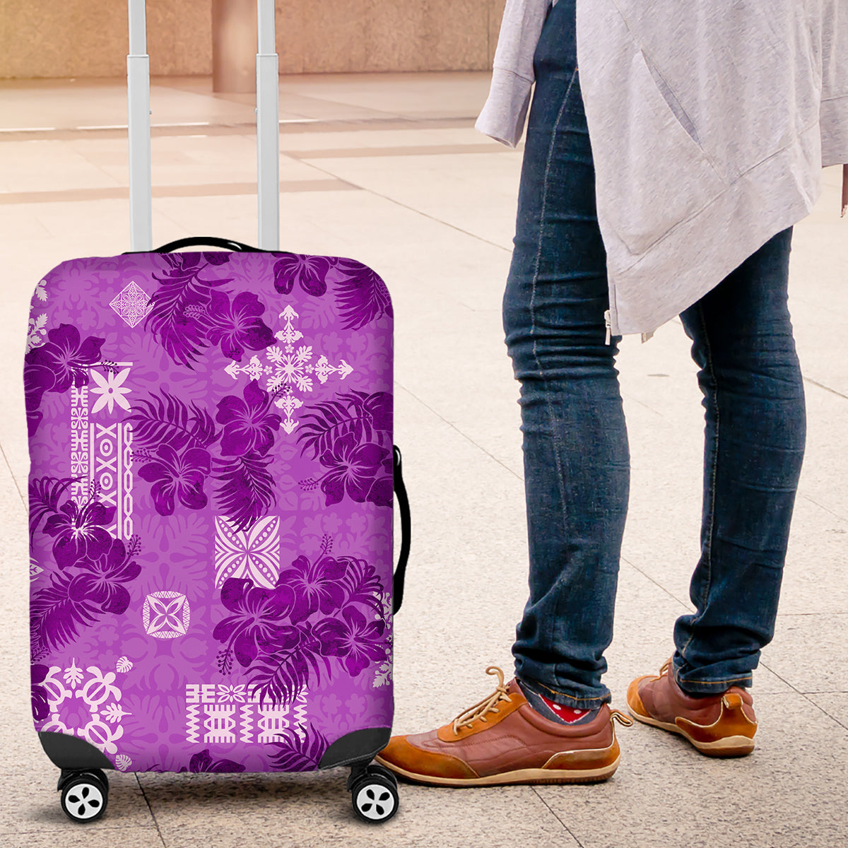 Hawaii Tapa Luggage Cover Hibiscus Mix Hawaiian Quilt Patches - Violet LT7 Violet - Polynesian Pride