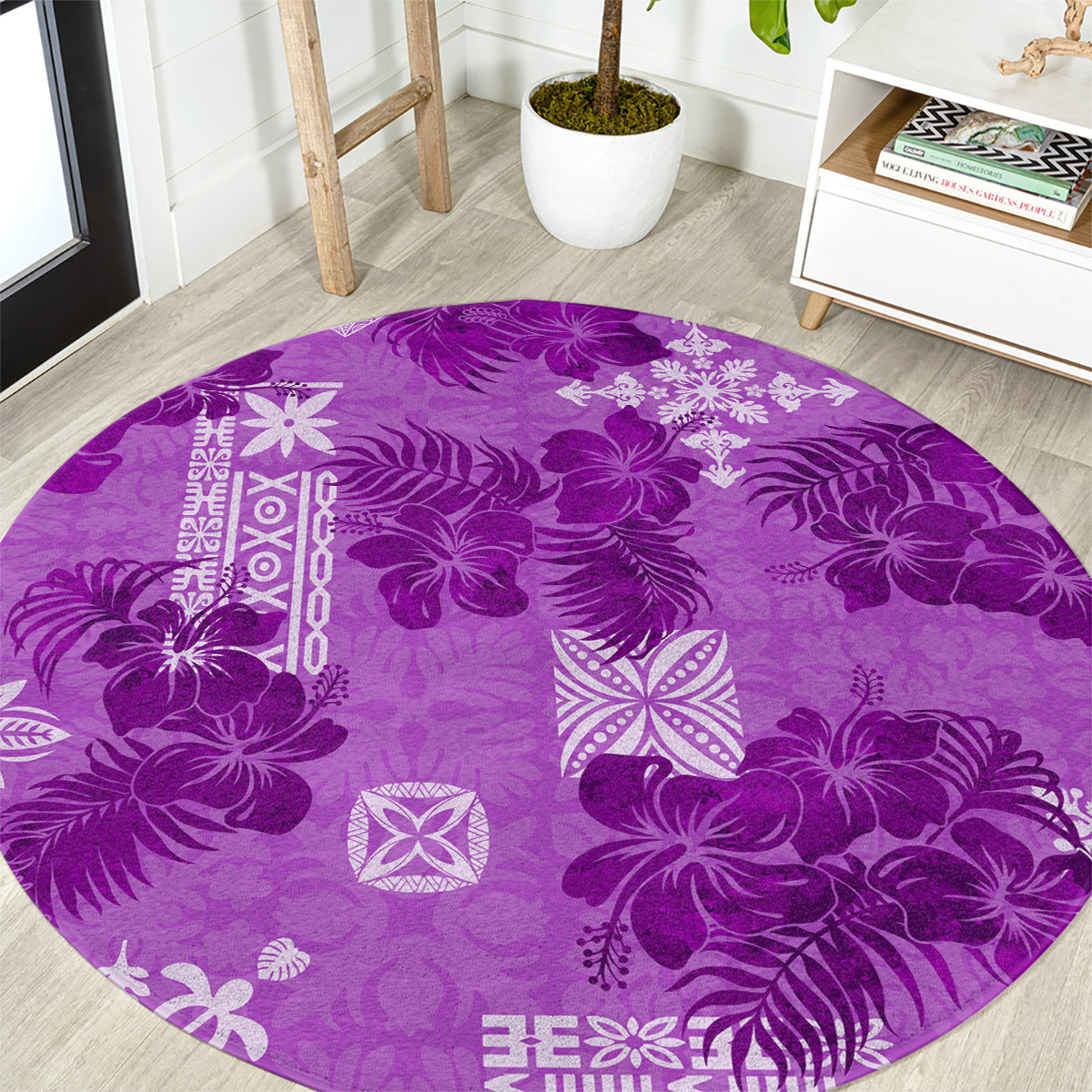 Hawaii Tapa Round Carpet Hibiscus Mix Hawaiian Quilt Patches - Violet LT7 Violet - Polynesian Pride