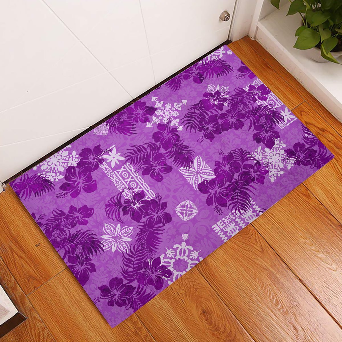 Hawaii Tapa Rubber Doormat Hibiscus Mix Hawaiian Quilt Patches - Violet LT7 Violet - Polynesian Pride