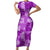 Hawaii Tapa Short Sleeve Bodycon Dress Hibiscus Mix Hawaiian Quilt Patches - Violet LT7 Long Dress Violet - Polynesian Pride