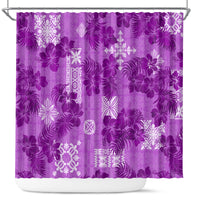Hawaii Tapa Shower Curtain Hibiscus Mix Hawaiian Quilt Patches - Violet LT7 Violet - Polynesian Pride