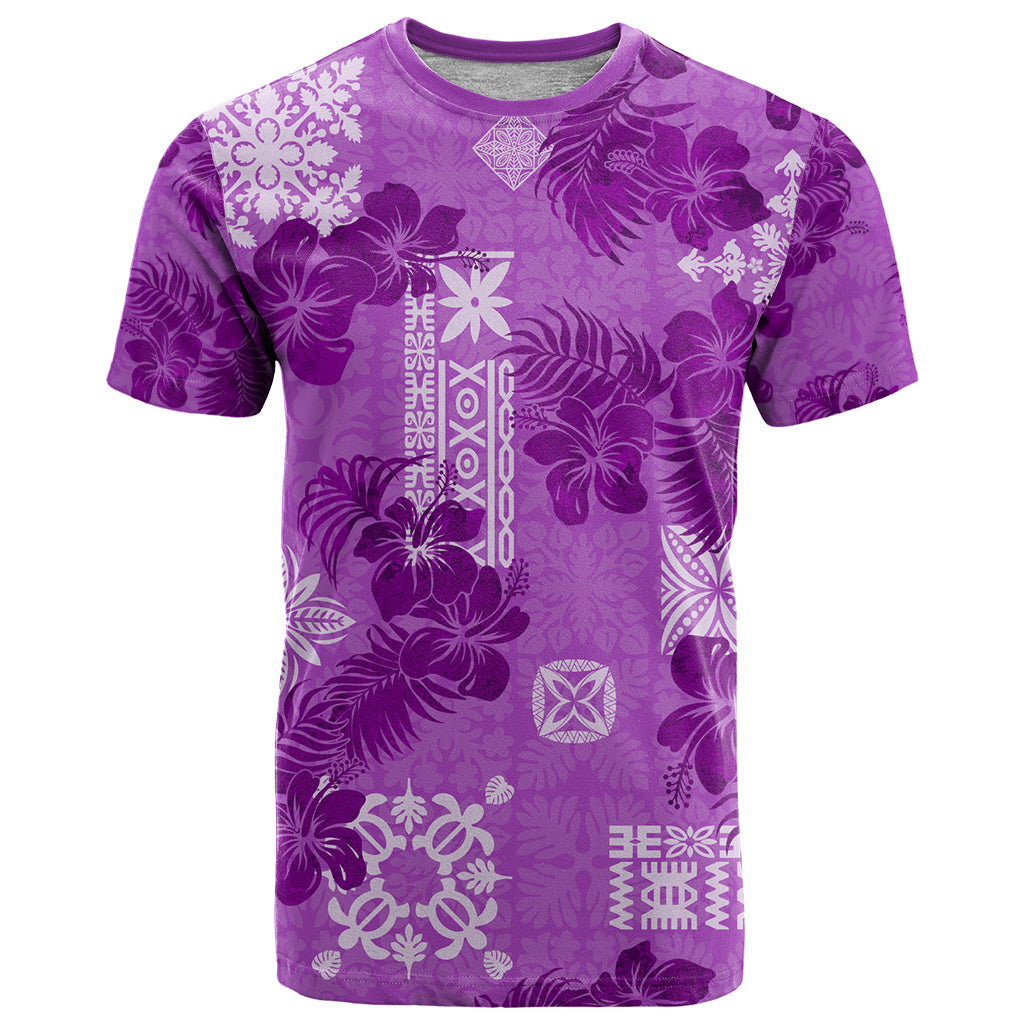 Hawaii Tapa T Shirt Hibiscus Mix Hawaiian Quilt Patches - Violet LT7 Violet - Polynesian Pride