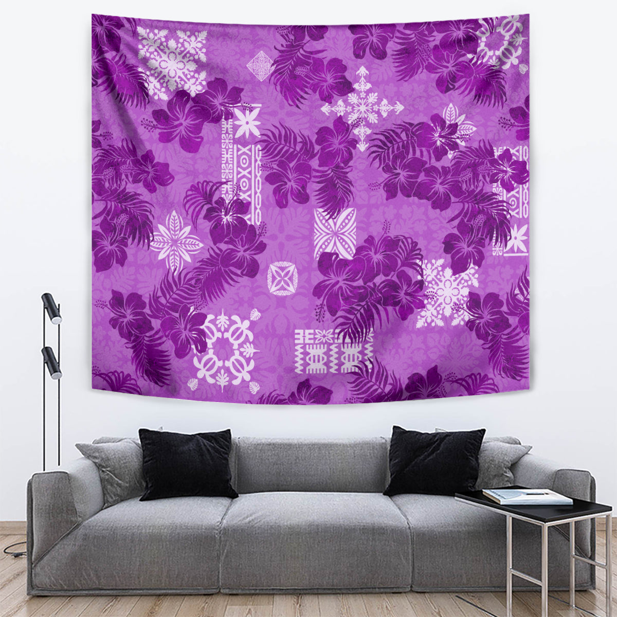 Hawaii Tapa Tapestry Hibiscus Mix Hawaiian Quilt Patches - Violet LT7 - Polynesian Pride