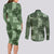 Hawaii Tapa Couples Matching Long Sleeve Bodycon Dress and Long Sleeve Button Shirt Hibiscus Mix Hawaiian Quilt Patches - Sage Green LT7 - Polynesian Pride